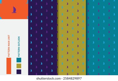 Sailing boat colorful seamless textile cloth pattern collection vector illustration
