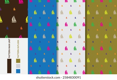 Sailing boat colorful seamless textile cloth pattern collection vector illustration

