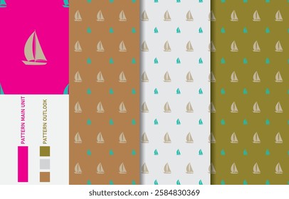 Sailing boat colorful seamless textile cloth pattern collection vector illustration
