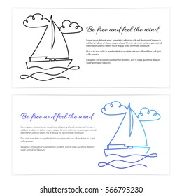 Sailing boat continuous line drawing element isolated on white background for logo or decorative element. Vector illustration of ship form in trendy outline style.