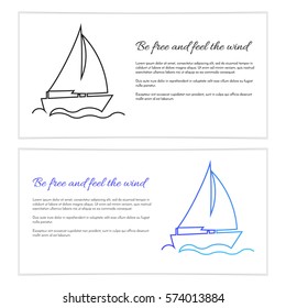 Sailing boat continuous line drawing element isolated on white background for logo or decorative element. Vector illustration of ship form in trendy outline style.