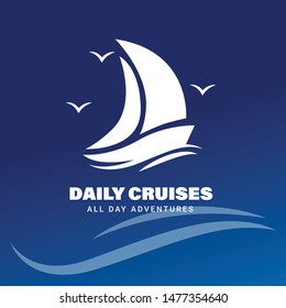 Sailing boat, Daily cruises, sea travel, vector logo-icon