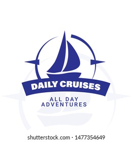 Sailing boat, Daily cruises, sea travel, vector logo-icon