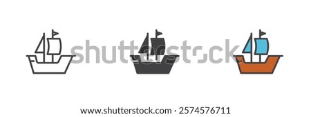 Sailing boat different style icon set. Line, glyph and filled outline colorful version, outline and filled vector sign. Symbol, logo illustration. Vector graphics