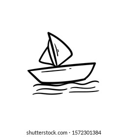 sailing boat doodle icon vector hand drawing