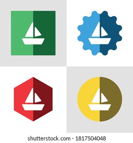sailing boat flat color icon set template