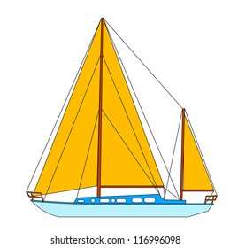 Sailing boat floating. Vector illustration.