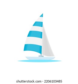Sailing boat. Boat floats on the waves with splashes, vector illustration