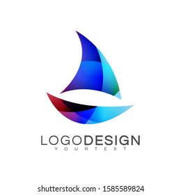 sailing boat gradient logo. vector design colorful.