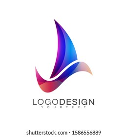 sailing boat gradient logo vector design color full