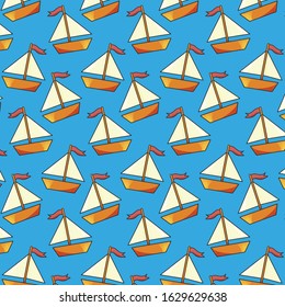 sailing boat hand drawn pattern template vector