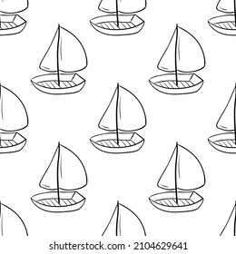 sailing boat hand drawn sketch. Seamless pattern.