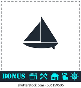 Sailing boat icon flat. Simple vector symbol and bonus icon