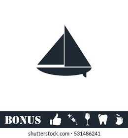 Sailing boat icon flat. Vector illustration symbol and bonus pictogram