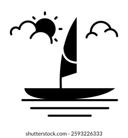 Sailing boat icon in glyph style