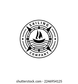 sailing boat icon logo design in a compass