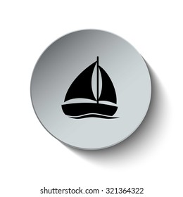 Sailing boat icon. Boat icon. Rounded button. Vector Illustration. EPS10