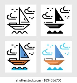 Sailing boat icon vector design in filled, thin line, outline and flat style.