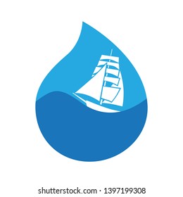 sailing boat inside water drop