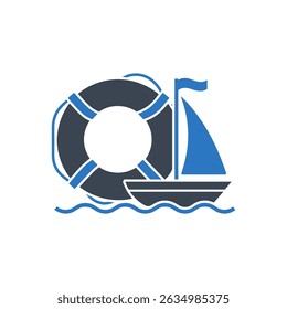 Sailing Boat Lifebuoy Icon Isolated On White Background