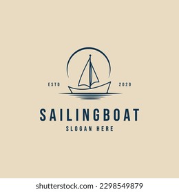 sailing boat line art logo minimalist design template vector illustration design