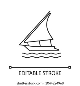 Sailing boat linear icon. Thin line illustration. Yacht. Contour symbol. Vector isolated outline drawing. Editable stroke