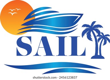 sailing boat logo, blue Sailing boat logo