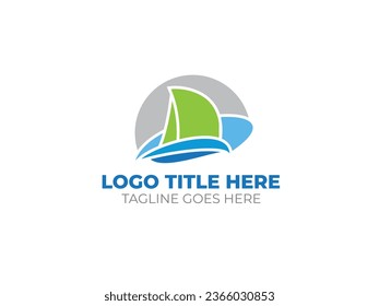 Sailing Boat Logo Design with a Selling Boat and Water