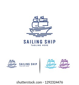 Sailing Boat logo designs in Line style vector concept
