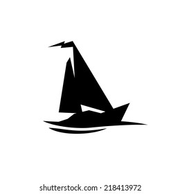 Sailing boat logo. Flat symbol with flag at the top.