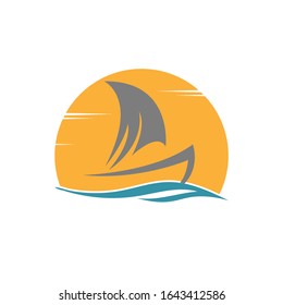 Sailing boat logo icon abstract vector template. Sailboat on the waves. Vector illustration
