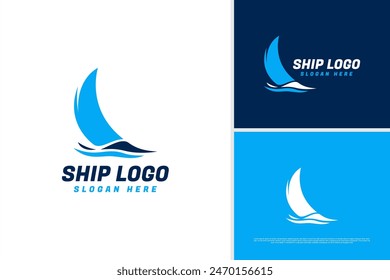Sailing boat logo illustration design concept, Ocean ship vector logo design template