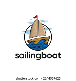 sailing boat logo inspiration, wave