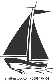 Sailing boat logo silhouette. Flat symbol with flag at the top.