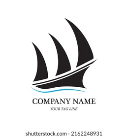 logotipo del barco de vela y imagen del icono del vector del símbolo