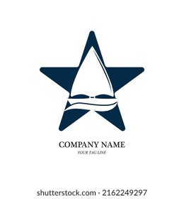 logotipo del barco de vela y imagen del icono del vector del símbolo