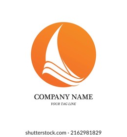 logotipo del barco de vela y imagen del icono del vector del símbolo
