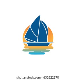 Sailing Boat for Logo Template Design. Cruise Ship Icon Design.