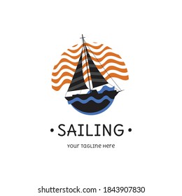 sailing, boat logo template. Vector illustration flat design.