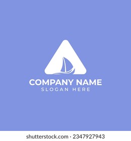 Sailing boat logo in triangular shape with modern style