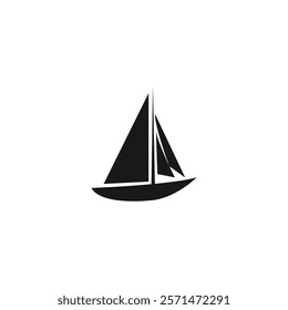 Sailing Boat Logo Vector Icon Silhouette: Minimalist Nautical Design for Fishing, River Journeys, Boat Trips, Nature Adventures, Ship Themes, Water Activities, Waves, and Boatman-Inspired Graphics