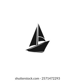 Sailing Boat Logo Vector Icon Silhouette: Minimalist Nautical Design for Fishing, River Journeys, Boat Trips, Nature Adventures, Ship Themes, Water Activities, Waves, and Boatman-Inspired Graphics