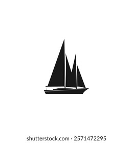 Sailing Boat Logo Vector Icon Silhouette: Minimalist Nautical Design for Fishing, River Journeys, Boat Trips, Nature Adventures, Ship Themes, Water Activities, Waves, and Boatman-Inspired Graphics