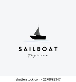 sailing boat in the middle of the ocean logo vector illustration design