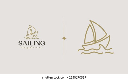 Sailing Boat Monoline Logo Template. Universal creative premium symbol. Vector illustration. Creative Minimal design template. Symbol for Corporate Business Identity