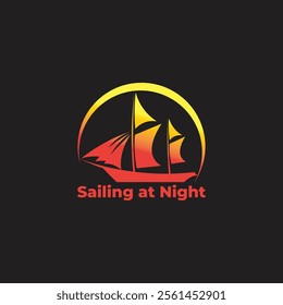 sailing boat moon night simple gradient logo vector 