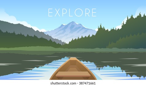 Sailing boat. Mountain landscape. Mountain lake. Outdoor recreation. Vector illustration. 