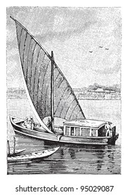 Sailing boat (Mumbai, India) / vintage illustration from Meyers Konversations-Lexikon 1897