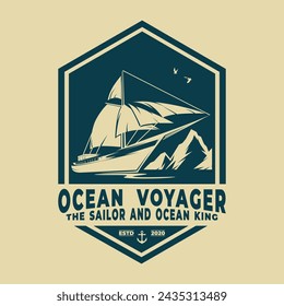 Sailing Boat Ocean Voyager Ship Silhouette Badge Seal Vector