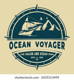 Sailing Boat Ocean Voyager Ship Silhouette Badge Seal Vector